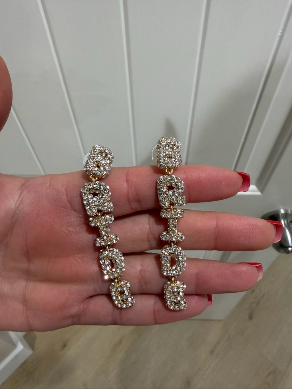 Nordstrom Gold-Tone Crystal Letter Drop Earrings BRIDE